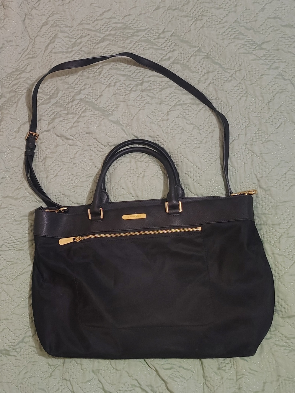 Michael Kors Black Shoulder Tote with Gold Hardware